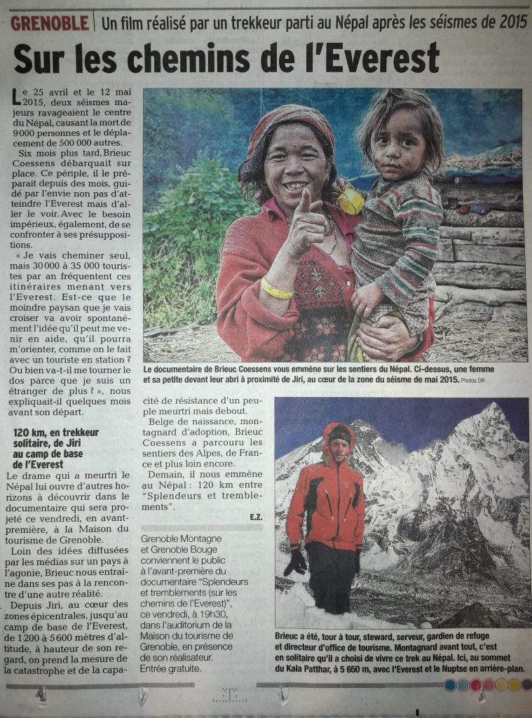 Sur les chemins de l'Everest, documentaire de Brieuc Coessens - le Dauphiné Libéré